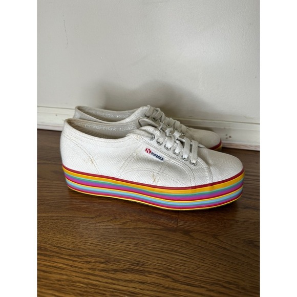 Superga White Canvas Rainbow Platform Sneakers Women's US 7.5 EU 40 - Picture 4 of 9